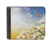 QMNRTK Curving Chamomile Flowers Flying Butterflies Leather Wallet Bifold Wallet for Men Women Rfid Blocking Bifold, Extra Capacity Ultra Strong Stitching Slim Billfold with 8 Card Slots, style, One