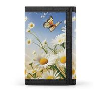 QMNRTK Curving Chamomile Flowers Flying Butterflies Triple Fold Wallet,Slim Wallet Personalized Engraved Rfid Blocking Wallet for Men And Women, style, One Size