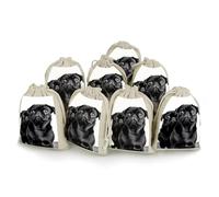 QMNRTK Cute Black Pug Dog 8 PCS Muslin Bags with Drawstring Sachet Bags Empty Small Cotton Drawstring Bag Muslin Reusable & Washable Cotton Bag for Herb Spice Candy Soap Jewelry Wedding Gift Pouches