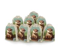 QMNRTK Cute Otter 8 PCS Muslin Bags with Drawstring Sachet Bags Empty Small Cotton Drawstring Bag Muslin Reusable & Washable Cotton Bag for Herb Spice Candy Soap Jewelry Wedding Gift Pouches