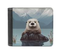 QMNRTK Cute Otter Mountains Leather Wallet Bifold Wallet for Men Women Rfid Blocking Bifold, Extra Capacity Ultra Strong Stitching Slim Billfold with 8 Card Slots, style, One Size