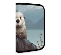 QMNRTK Cute Otter Mountains Multifunctional Compact Wallet Id Stronghold Waltlet Credit Card Holder Wallet Zipper Leather Case Purse Rfid Blocking Bifold Wallet for Men Women, style, One Size
