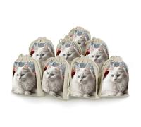 QMNRTK Cute White Cat 8 PCS Muslin Bags with Drawstring Sachet Bags Empty Small Cotton Drawstring Bag Muslin Reusable & Washable Cotton Bag for Herb Spice Candy Soap Jewelry Wedding Gift Pouches