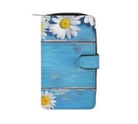 QMNRTK Daisy Flowers Blue Wooden Credit Card Wallet Rfid Blocking Slim Bifold Genuine Leather Minimalist Front Pocket Wallets Keychain Wallet for Men And Women, style, 19.7x11x3.5cm, Style