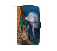 QMNRTK Dolphin On Coral Credit Card Wallet Rfid Blocking Slim Bifold Genuine Leather Minimalist Front Pocket Wallets Keychain Wallet for Men And Women, style, 19.7x11x3.5cm