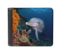 QMNRTK Dolphin On Coral Leather Wallet Bifold Wallet for Men Women Rfid Blocking Bifold, Extra Capacity Ultra Strong Stitching Slim Billfold with 8 Card Slots, style, One Size