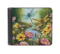 QMNRTK Dragonfly Garden Spring Leather Wallet Bifold Wallet for Men Women Rfid Blocking Bifold, Extra Capacity Ultra Strong Stitching Slim Billfold with 8 Card Slots, style, One Size