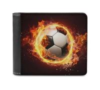 QMNRTK Fire Soccer Ball Leather Wallet Bifold Wallet for Men Women Rfid Blocking Bifold, Extra Capacity Ultra Strong Stitching Slim Billfold with 8 Card Slots, style, One Size