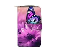 QMNRTK Flowers And Purple Butterfly Credit Card Wallet Rfid Blocking Slim Bifold Genuine Leather Minimalist Front Pocket Wallets Keychain Wallet for Men And Women, style, 19.7x11x3.5cm