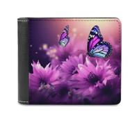 QMNRTK Flowers And Purple Butterfly Leather Wallet Bifold Wallet for Men Women Rfid Blocking Bifold, Extra Capacity Ultra Strong Stitching Slim Billfold with 8 Card Slots, style, One Size