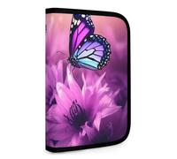 QMNRTK Flowers And Purple Butterfly Multifunctional Compact Wallet Id Stronghold Waltlet Credit Card Holder Wallet Zipper Leather Case Purse Rfid Blocking Bifold Wallet for Men Women, style, One Size