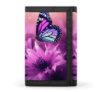 QMNRTK Flowers And Purple Butterfly Triple Fold Wallet,Slim Wallet Personalized Engraved Rfid Blocking Wallet for Men And Women, style, One Size