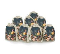 QMNRTK Flowers Birds 8 PCS Muslin Bags with Drawstring Sachet Bags Empty Small Cotton Drawstring Bag Muslin Reusable & Washable Cotton Bag for Herb Spice Candy Soap Jewelry Wedding Gift Pouches