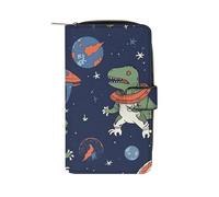 QMNRTK Funny Astronaut Dinosaur Rocket Credit Card Wallet Rfid Blocking Slim Bifold Genuine Leather Minimalist Front Pocket Wallets Keychain Wallet for Men And Women, style, 19.7x11x3.5cm