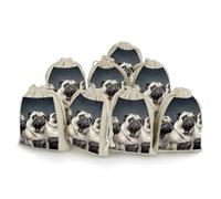 QMNRTK Funny Pug Dog 8 PCS Muslin Bags with Drawstring Sachet Bags Empty Small Cotton Drawstring Bag Muslin Reusable & Washable Cotton Bag for Herb Spice Candy Soap Jewelry Wedding Gift Pouches