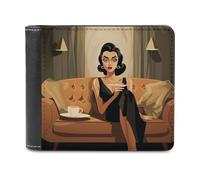 QMNRTK Girl Sitting on Sofa Leather Wallet Bifold Wallet for Men Women Rfid Blocking Bifold, Extra Capacity Ultra Strong Stitching Slim Billfold with 8 Card Slots, style, One Size