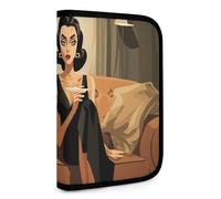 QMNRTK Girl Sitting on Sofa Multifunctional Compact Wallet Id Stronghold Waltlet Credit Card Holder Wallet Zipper Leather Case Purse Rfid Blocking Bifold Wallet for Men Women, style, One Size