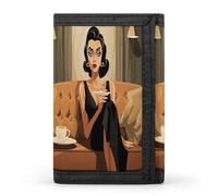 QMNRTK Girl Sitting on Sofa Triple Fold Wallet,Slim Wallet Personalized Engraved Rfid Blocking Wallet for Men And Women, style, One Size