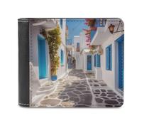 QMNRTK Greece Street Leather Wallet Bifold Wallet for Men Women Rfid Blocking Bifold, Extra Capacity Ultra Strong Stitching Slim Billfold with 8 Card Slots, style, One Size