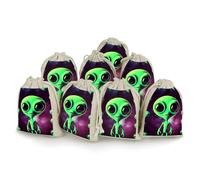 QMNRTK Green Alien 8 PCS Muslin Bags with Drawstring Sachet Bags Empty Small Cotton Drawstring Bag Muslin Reusable & Washable Cotton Bag for Herb Spice Candy Soap Jewelry Wedding Gift Pouches
