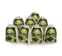 QMNRTK Green Alien 8 PCS Muslin Bags with Drawstring Sachet Bags Empty Small Cotton Drawstring Bag Muslin Reusable & Washable Cotton Bag for Herb Spice Candy Soap Jewelry Wedding Gift Pouches