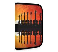 QMNRTK Guitar Music Sunset Multifunctional Compact Wallet Id Stronghold Waltlet Credit Card Holder Wallet Zipper Leather Case Purse Rfid Blocking Bifold Wallet for Men Women, style, One Size