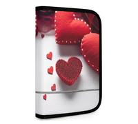 QMNRTK Handmade Red Hearts Multifunctional Compact Wallet Id Stronghold Waltlet Credit Card Holder Wallet Zipper Leather Case Purse Rfid Blocking Bifold Wallet for Men Women, style, One Size