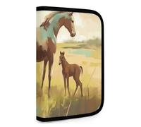 QMNRTK Horse on The Grass Multifunctional Compact Wallet Id Stronghold Waltlet Credit Card Holder Wallet Zipper Leather Case Purse Rfid Blocking Bifold Wallet for Men Women, style, One Size