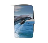 QMNRTK Jumping Up Dolphins Credit Card Wallet Rfid Blocking Slim Bifold Genuine Leather Minimalist Front Pocket Wallets Keychain Wallet for Men And Women, style, 19.7x11x3.5cm