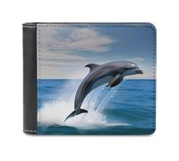 QMNRTK Jumping Up Dolphins Leather Wallet Bifold Wallet for Men Women Rfid Blocking Bifold, Extra Capacity Ultra Strong Stitching Slim Billfold with 8 Card Slots, style, One Size