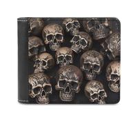 QMNRTK Many Skulls Get Together Leather Wallet Bifold Wallet for Men Women Rfid Blocking Bifold, Extra Capacity Ultra Strong Stitching Slim Billfold with 8 Card Slots, style, One Size