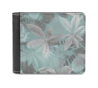 QMNRTK Mint Gray Leaves Leather Wallet Bifold Wallet for Men Women Rfid Blocking Bifold, Extra Capacity Ultra Strong Stitching Slim Billfold with 8 Card Slots, style, One Size