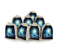 QMNRTK Moonlight Deer 8 PCS Muslin Bags with Drawstring Sachet Bags Empty Small Cotton Drawstring Bag Muslin Reusable & Washable Cotton Bag for Herb Spice Candy Soap Jewelry Wedding Gift Pouches