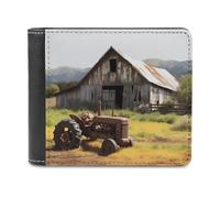 QMNRTK Old Wooden Barn with Rusted Tractor Leather Wallet Bifold Wallet for Men Women Rfid Blocking Bifold, Extra Capacity Ultra Strong Stitching Slim Billfold with 8 Card Slots, style, One Size