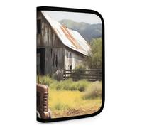 QMNRTK Old Wooden Barn with Rusted Tractor Multifunctional Compact Wallet Id Stronghold Waltlet Credit Card Holder Wallet Zipper Leather Case Purse Rfid Blocking Bifold Wallet for Men Women, style,