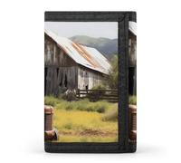 QMNRTK Old Wooden Barn with Rusted Tractor Triple Fold Wallet,Slim Wallet Personalized Engraved Rfid Blocking Wallet for Men And Women, style, One Size
