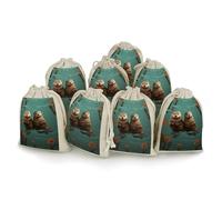 QMNRTK Otters in Love 8 PCS Muslin Bags with Drawstring Sachet Bags Empty Small Cotton Drawstring Bag Muslin Reusable & Washable Cotton Bag for Herb Spice Candy Soap Jewelry Wedding Gift Pouches