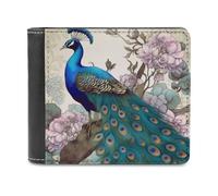 QMNRTK Peacock Floral Leather Wallet Bifold Wallet for Men Women Rfid Blocking Bifold, Extra Capacity Ultra Strong Stitching Slim Billfold with 8 Card Slots, style, One Size