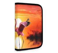 QMNRTK Pretty Sunset Flamingo Multifunctional Compact Wallet Id Stronghold Waltlet Credit Card Holder Wallet Zipper Leather Case Purse Rfid Blocking Bifold Wallet for Men Women, style, One Size