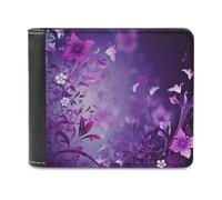 QMNRTK Purple Flower Pattern Leather Wallet Bifold Wallet for Men Women Rfid Blocking Bifold, Extra Capacity Ultra Strong Stitching Slim Billfold with 8 Card Slots, style, One Size