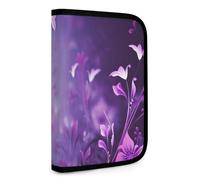 QMNRTK Purple Flower Pattern Multifunctional Compact Wallet Id Stronghold Waltlet Credit Card Holder Wallet Zipper Leather Case Purse Rfid Blocking Bifold Wallet for Men Women, style, One Size