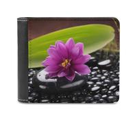 QMNRTK Purple Flower with Black Stone Leather Wallet Bifold Wallet for Men Women Rfid Blocking Bifold, Extra Capacity Ultra Strong Stitching Slim Billfold with 8 Card Slots, style, One Size