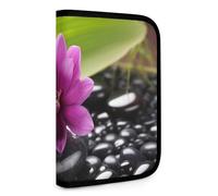 QMNRTK Purple Flower with Black Stone Multifunctional Compact Wallet Id Stronghold Waltlet Credit Card Holder Wallet Zipper Leather Case Purse Rfid Blocking Bifold Wallet for Men Women, style, One