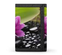 QMNRTK Purple Flower with Black Stone Triple Fold Wallet,Slim Wallet Personalized Engraved Rfid Blocking Wallet for Men And Women, style, One Size