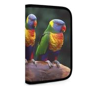 QMNRTK Rainbow Parrots Multifunctional Compact Wallet Id Stronghold Waltlet Credit Card Holder Wallet Zipper Leather Case Purse Rfid Blocking Bifold Wallet for Men Women, style, One Size
