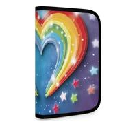 QMNRTK Rainbow Star Love Heart Multifunctional Compact Wallet Id Stronghold Waltlet Credit Card Holder Wallet Zipper Leather Case Purse Rfid Blocking Bifold Wallet for Men Women, style, One Size
