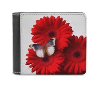 QMNRTK Red Flower And Butterfly Leather Wallet Bifold Wallet for Men Women Rfid Blocking Bifold, Extra Capacity Ultra Strong Stitching Slim Billfold with 8 Card Slots, style, One Size