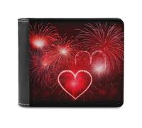 QMNRTK Red Hearts Fireworks Leather Wallet Bifold Wallet for Men Women Rfid Blocking Bifold, Extra Capacity Ultra Strong Stitching Slim Billfold with 8 Card Slots, style, One Size