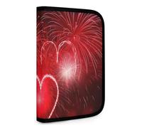 QMNRTK Red Hearts Fireworks Multifunctional Compact Wallet Id Stronghold Waltlet Credit Card Holder Wallet Zipper Leather Case Purse Rfid Blocking Bifold Wallet for Men Women, style, One Size