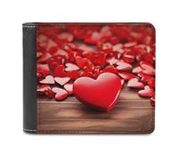 QMNRTK Red Romantic of Hearts Leather Wallet Bifold Wallet for Men Women Rfid Blocking Bifold, Extra Capacity Ultra Strong Stitching Slim Billfold with 8 Card Slots, style, One Size